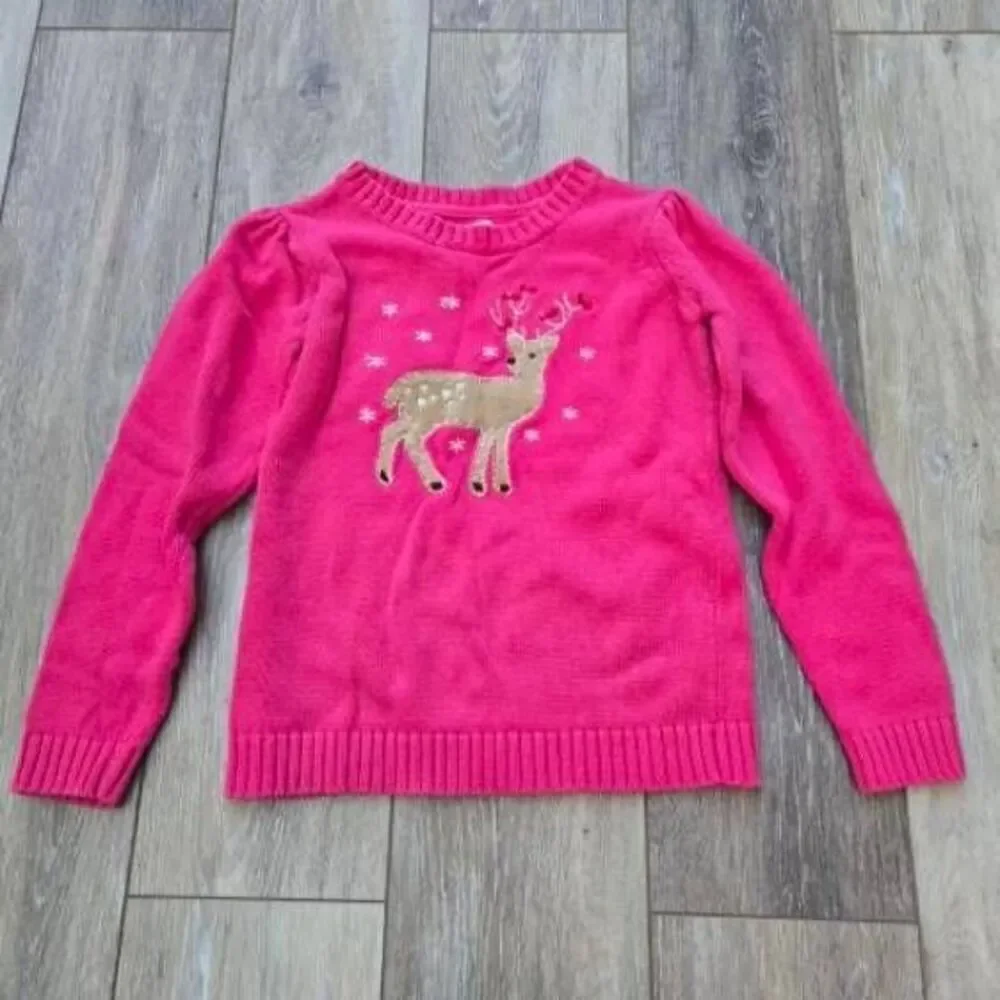 Osh Kosh winter holiday sweater size 6x cotton pink, deer snowflakes Christmas